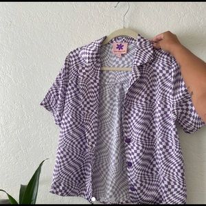 Lisa Says Gah! Purple Checker Print Collared Top